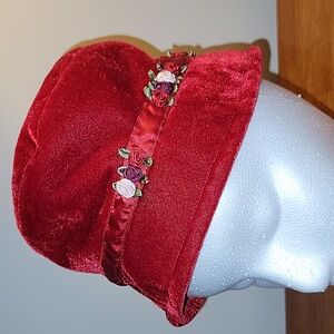 Elegant Red Velvet Girls's Hat with Floral Accent